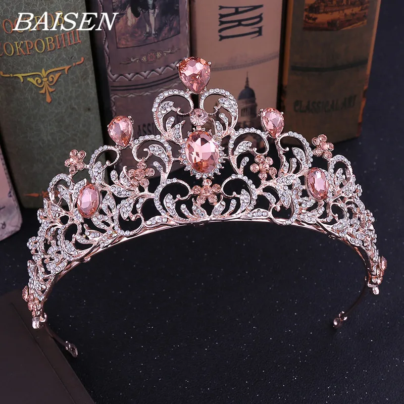 Тиара с розовыми кристаллами свадебная диадема из кристаллов корона для волос