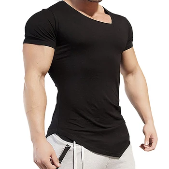 

2018Hip Hop Gym Top Mens Short T Shirts Cotton Slim Fit Male Clothing Bodybuilding Undershirt White Black Fitness Tops Tees