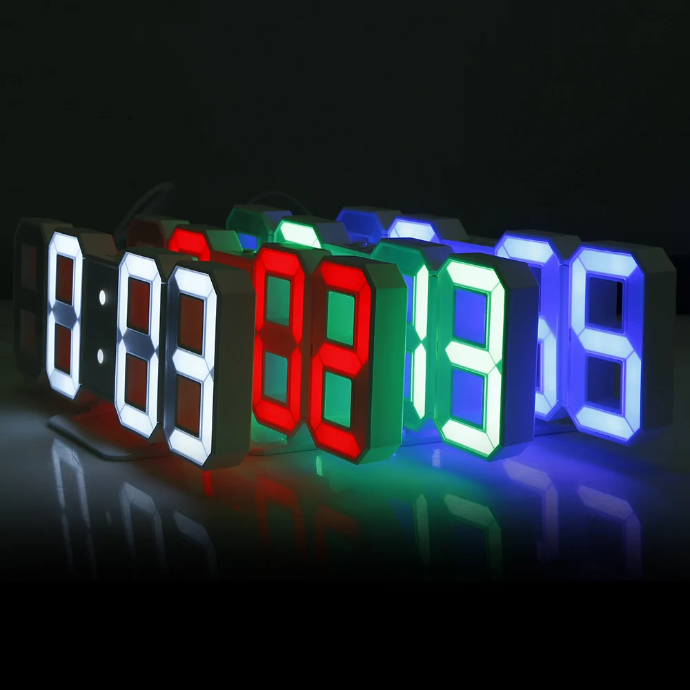 3D LED Wall Clock Digital Alarm Clocks Display 3 Brightness Levels Watches Nightlight Snooze Home Kitchen _ - Mobile