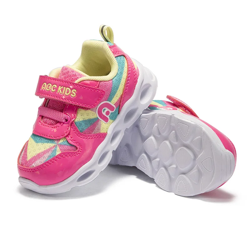ABC KIDS От 4 до 7 лет Весенняя повседневная детская обувь для девочек модный светодиодный светильник сетчатая дышащая мягкая спортивная обувь