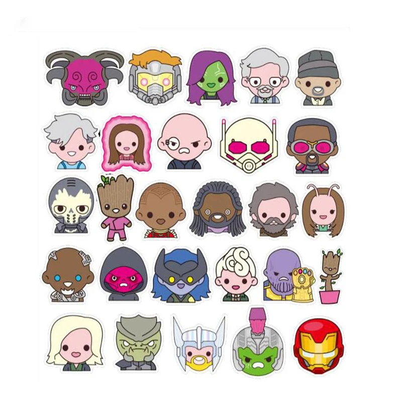 100 Pcs/Set Cartoon Cute Marvel Decal Stickers For Laptop Luggage Moto Car Cool Fashion PVC Waterproof Sticker Car Styling