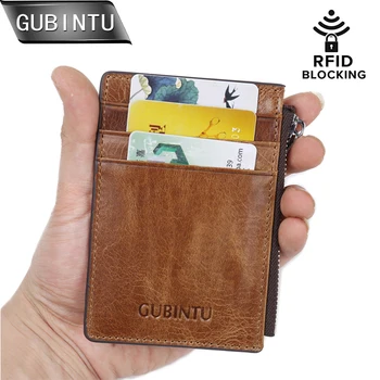 

2018 RFID Blocking Genuine Leather Slim Wallet for Men Small Card Holder Luxury Brand Designer Short Wallets Mini Zip Coin Purse