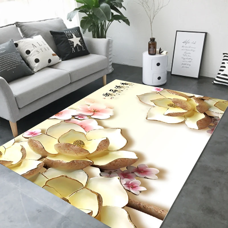 

New Chinese Style Creative Flower 3D Carpets Living Room Rug Bedroom Coffee Table Yoga Pad Landscape Rectangular Floor Mat Decor
