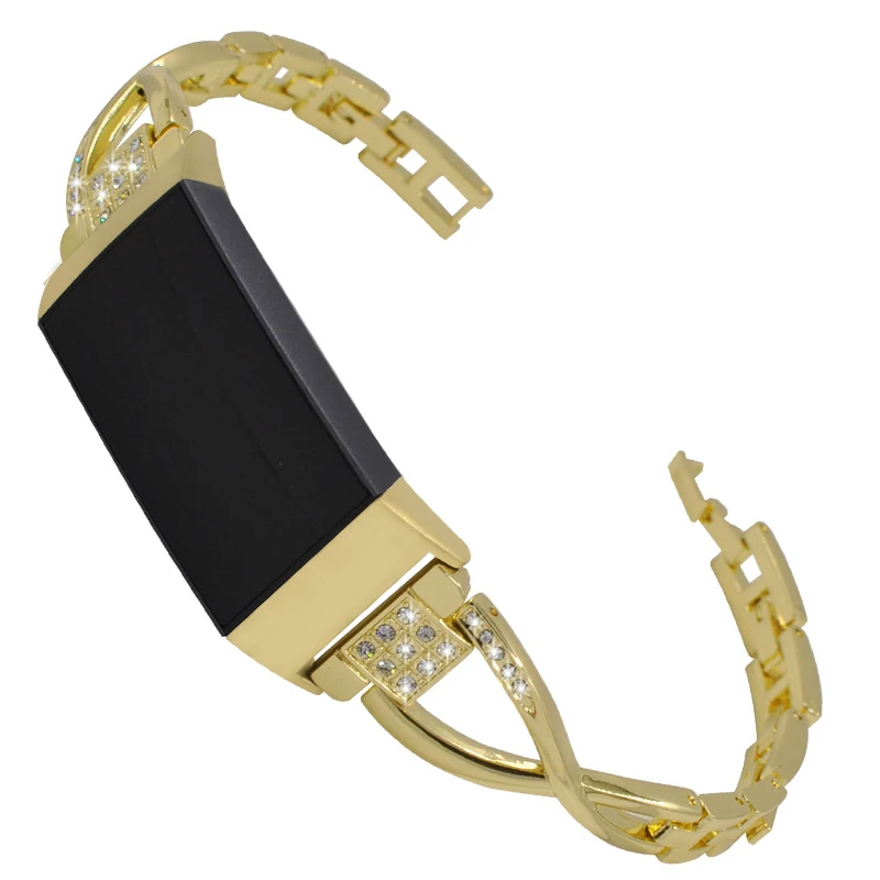 Stainless Steel Bling Bands for for Fitbit Charge 3 Smart Watch X-Link with Rhinestones Strap High Quality (1)