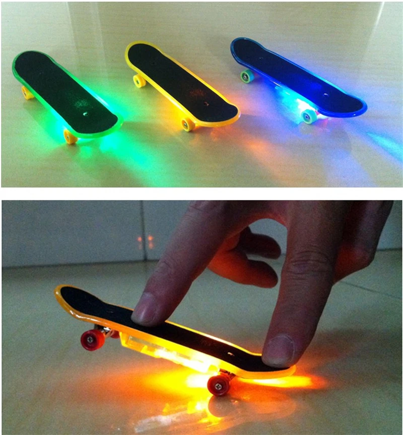 12pcs/lot LED Light Professional Mini Finger Skateboard Funny Gadget