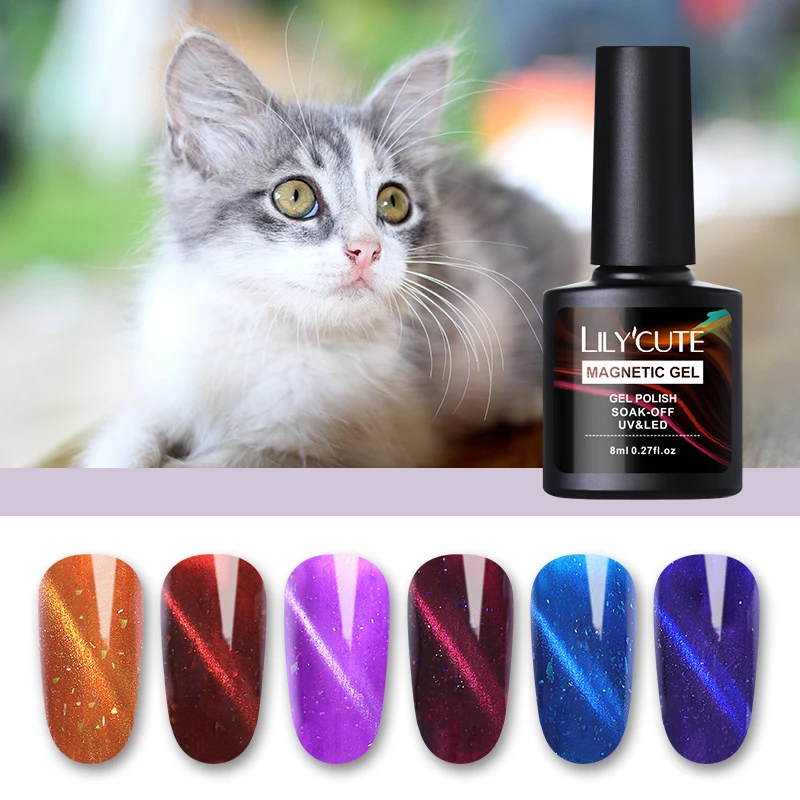 

LILYCUTE 8ml Chameleon Cat Eye Sequins Gel Polish Magnetic 3D UV Soak Off Gel Nail Varnish Long Lasting Manicure DIY