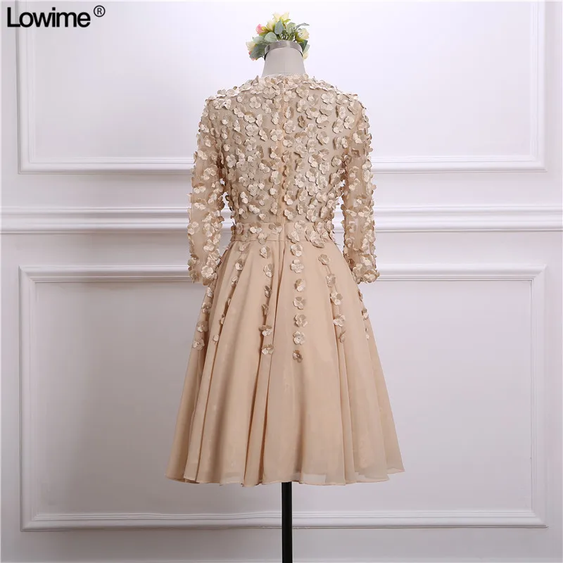 2018 Hot Sale Chiffon Short Cocktail Dresses Party Dresses Appliqued Plearls Long Sleeves Zupper Back Gowns (5)