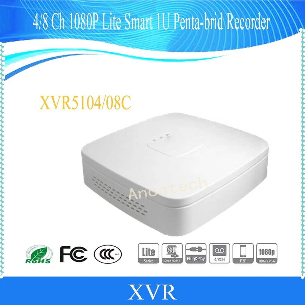 

Free Shipping DAHUA 4/8 Channel Penta-brid 1080P Lite Smart 1U Digital Video Recorder Without Logo XVR5104C-S2/XVR5108C-S2