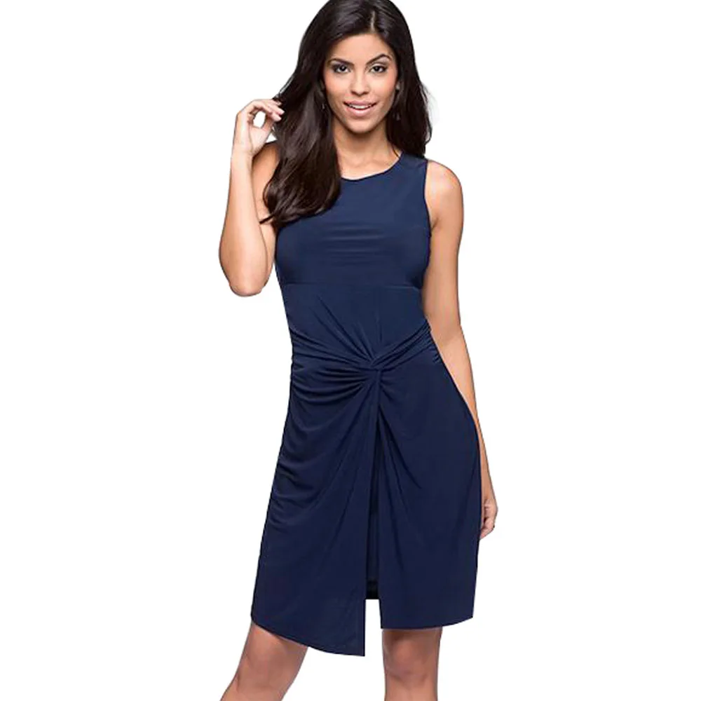 

Summer Women Elegant Slim Sleeveless Work Office Business Bodycon Pencil Dress Lady Causal Round Neck Dress EB504