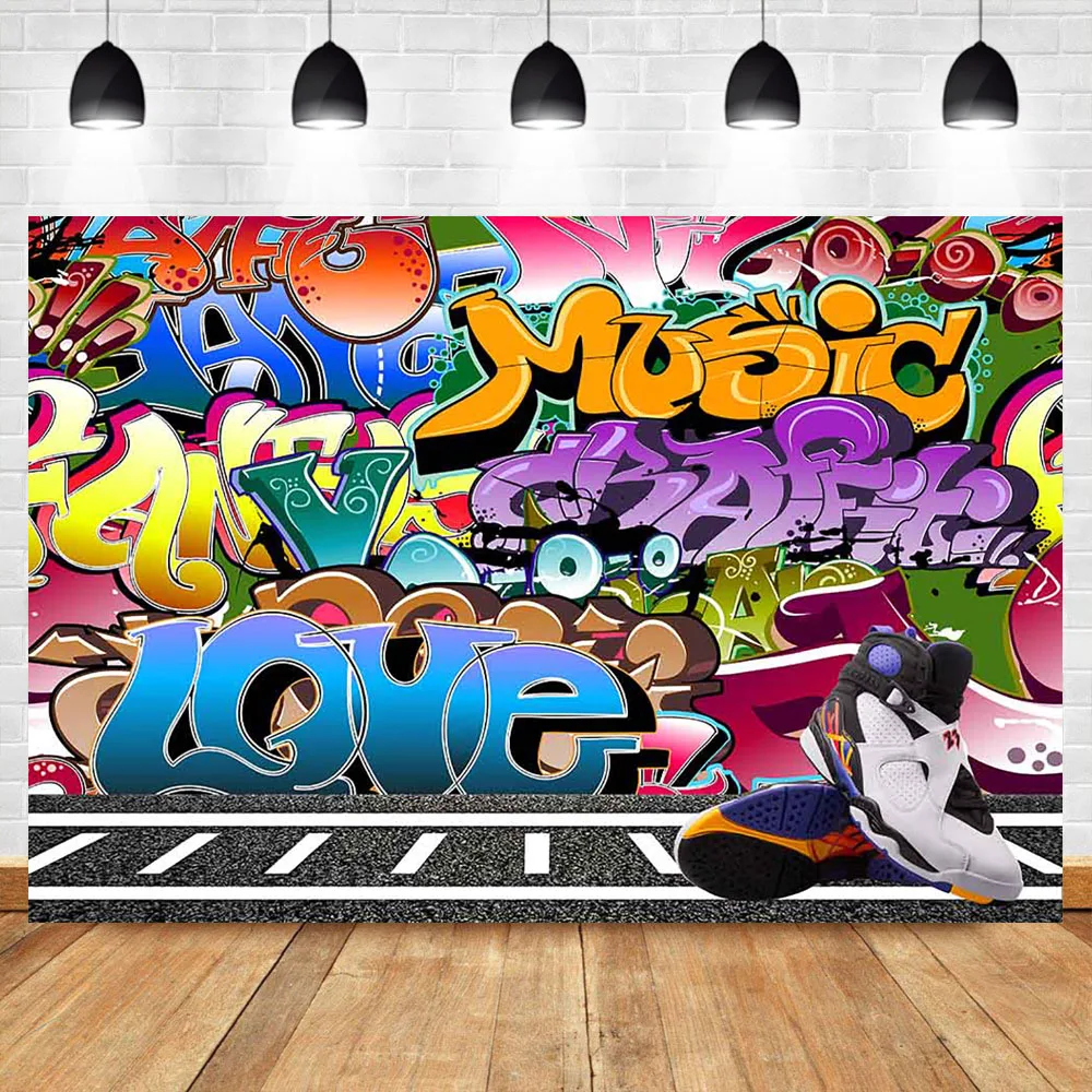

Hip Hop Backdrop Graffiti Wall Party Party Background Retro Age Personalized Portrait Banner Decorative Photography Backdrops
