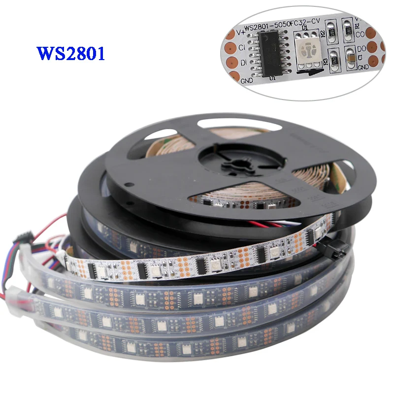 1 м/3 м/5 м WS2801 Светодиодная лента DC5V 5050 RGB полноцветная Волшебная индивидуально Адресуемая WS2801 чип 32 светодиодный s/m IP30 IP65 IP67