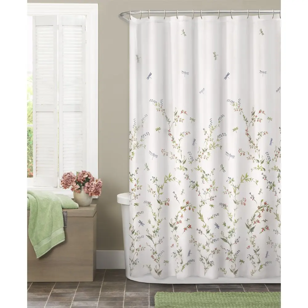 Maytex Стрекоза сад полупрозрачная ткань занавеска для душа|shower curtain|fabric shower curtainfabric