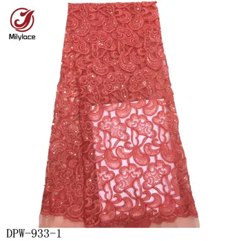 

2019 Fashion Design French Lace Fabric 5 Yards Embroidery Tulle Lace Fabric with Sequins Nigerian Net Lace for Dresses DPW-933