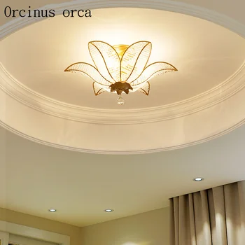 

American personality creative gold crystal ceiling lamp living room hallway modern minimalist LED Lily glass ceiling lamp