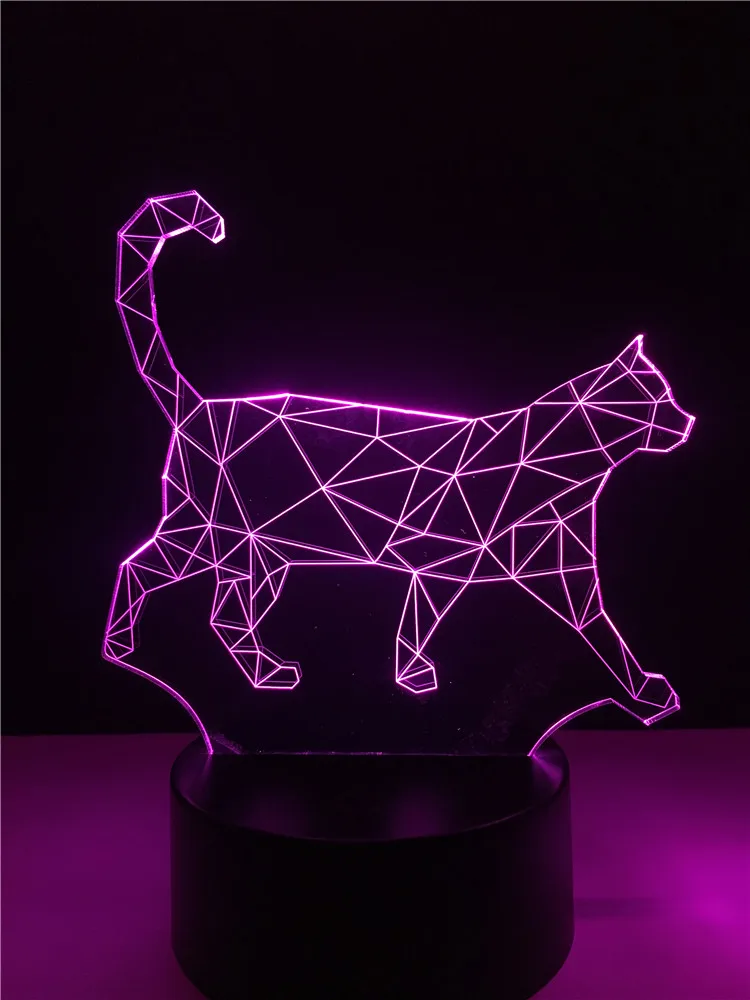 Creative Animal Walking Cat 3D Night Lights LED USB Illusion Lamp Lighting Multicolor Touch Remote Luminaria Lamparas Lava Table