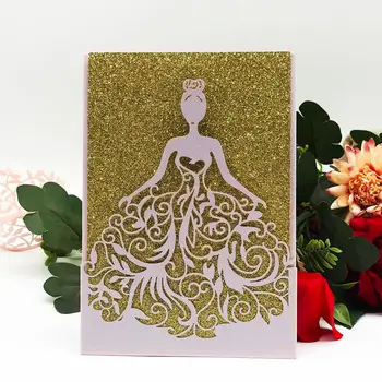 

20pcs Wedding Decoration Invitations Card Laser Cut Glitter Gold DIY Girl Birthday Party Gift Invitation best wish Greeting Card