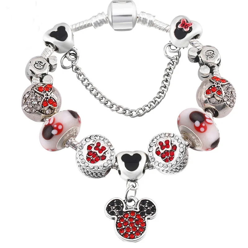 Disney Микки Маус мультфильм женские браслеты аксессуары Minnie кулон Леди подарочные браслеты ювелирные изделия подарок на день рождения Мода - Цвет: 20cm