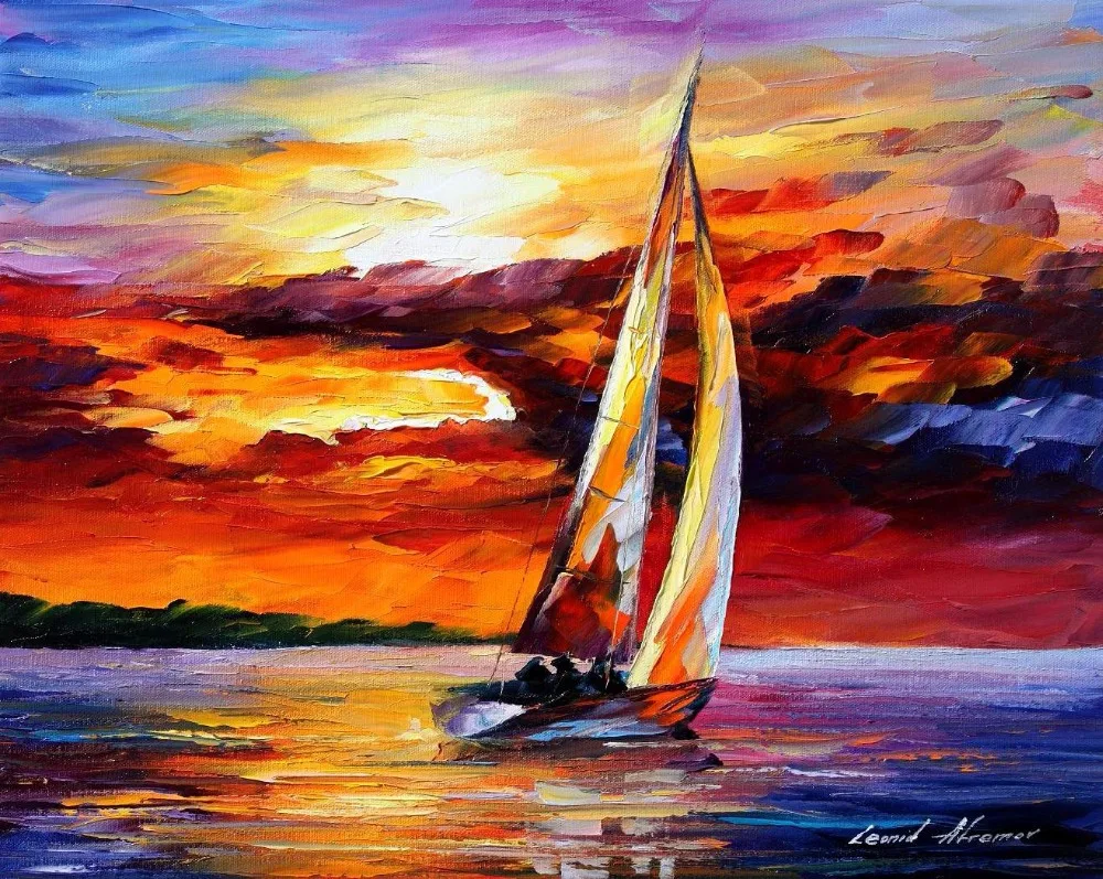 

Modern Wall Art Landscape painting long sail Colorful oil paintings Canvas Home Decor High quality Hand painted