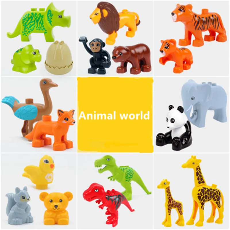 

Compatible with duploINGlys large particle building blocks animal tiger panda lion dinosaur DIY scene plastic accessories