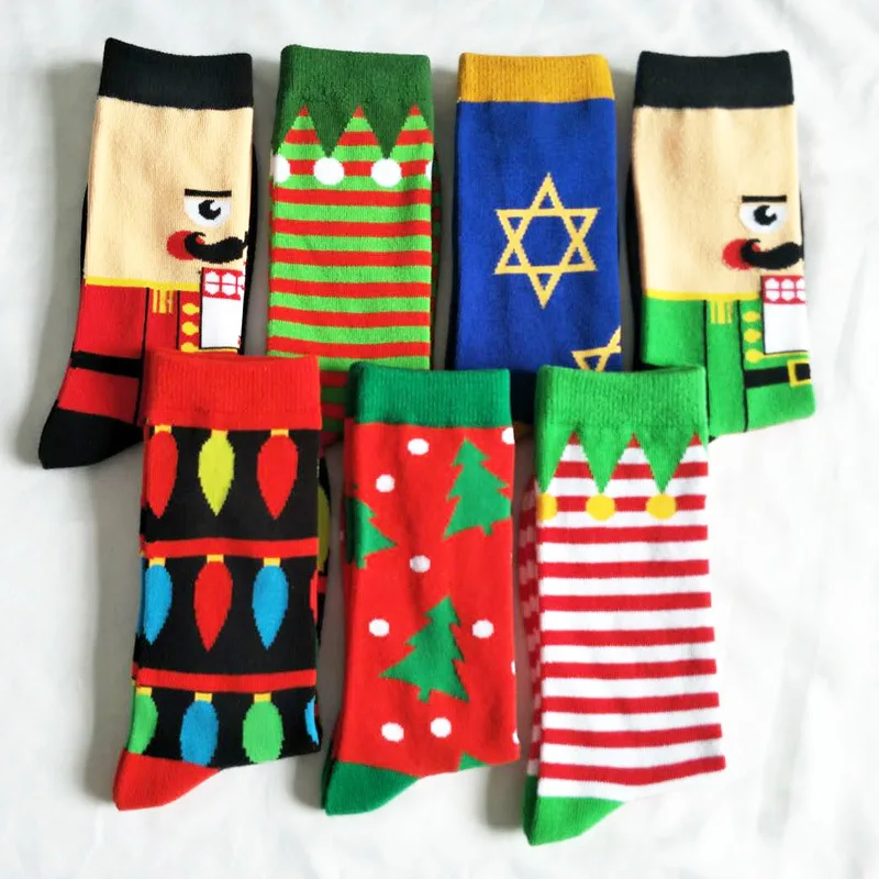 Забавные хлопковые носки с рисунком рождественской елки; мужские праздничные зимние носки в полоску; вечерние носки с изображением Санта Клауса