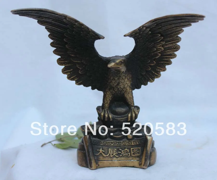 

6" China Chinese Fengshui Bronze Fu Rich Wealth king of birds Hawk eagle Statue