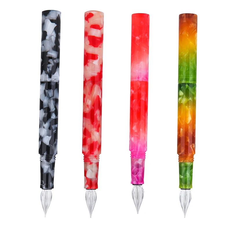 Wanwu креативная целлюлоидная мини-стеклянная Dip-ручка/авторучка EF/F/маленькое изогнутое перо, карманная цветная ручка двойного назначения с подарочной коробкой
