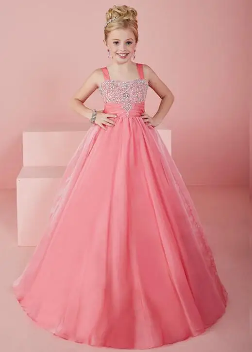 Pretty Pink Beading Ball Gown Flower Girl Dresses 2017 Little Bride