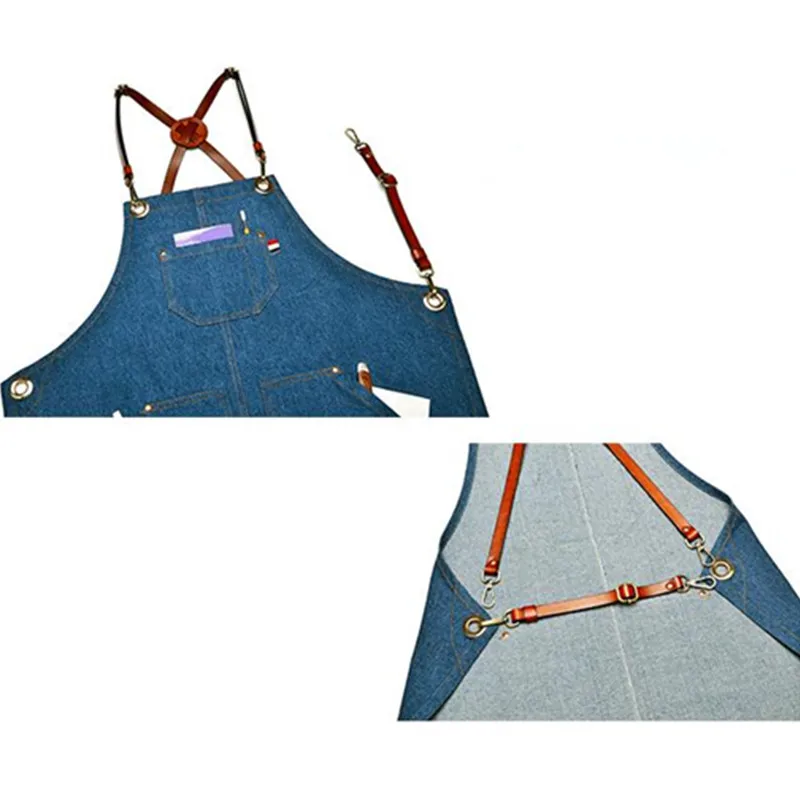 Denim Apron Leather Strap K44-8