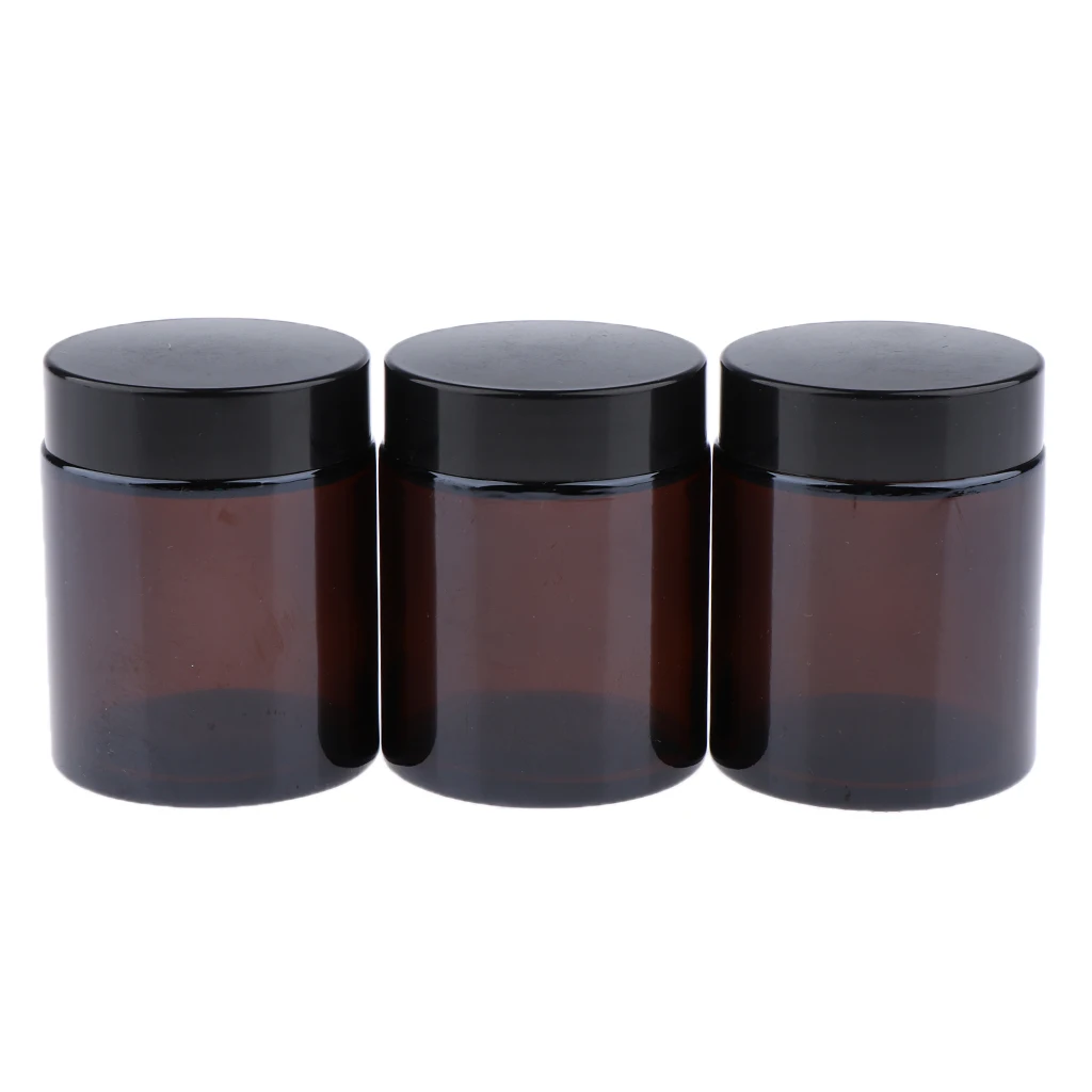 3Pcs 100ml Dark Brown Empty Makeup Jar Pot Travel Face Cream Lotion Cosmetics Glass Containers  Bottles