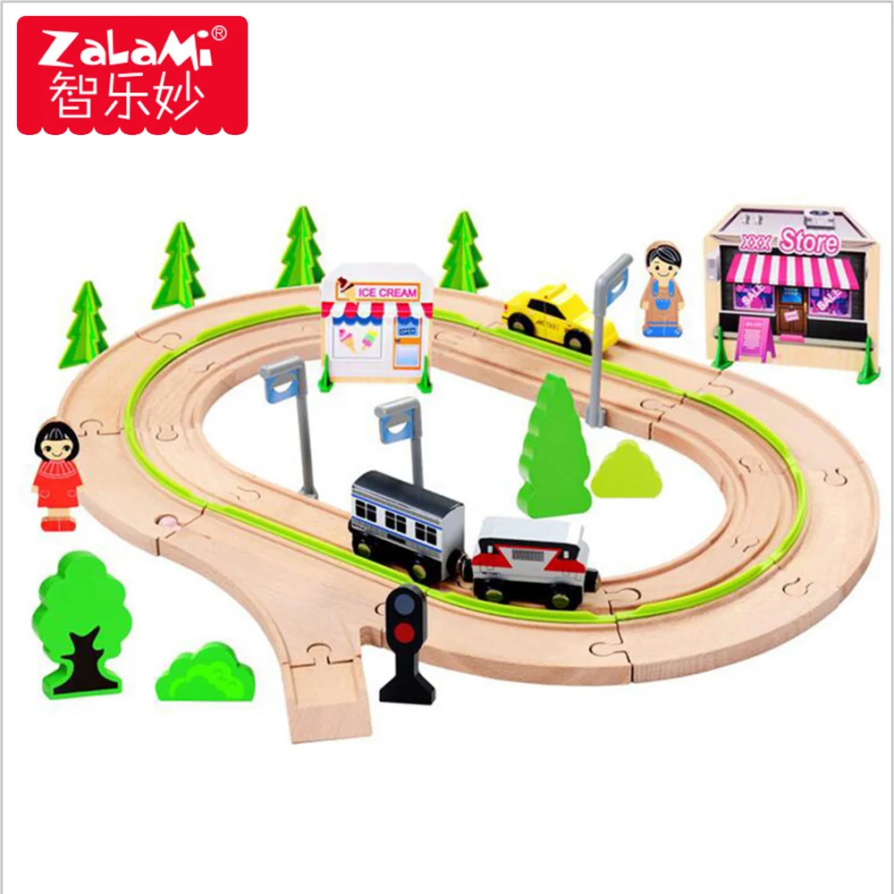 

59pcs Wooden City Railway Train Set For Children Magnetic Car Electric Locomotive Assemble Tracks Games Baby Toys
