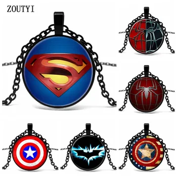 

2018/ hot sale, spiderman pendant spider man necklace glass picture pattern photo cabochon necklace children