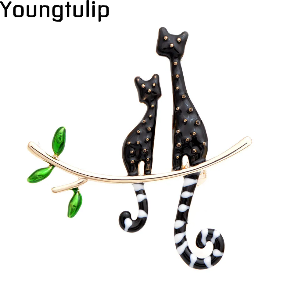 

Young Tulip Back of Two Cats Brooches For Women Fancy Style Pins Fending Luxury Jewelry Accessory Good Implied Meaning Gifts