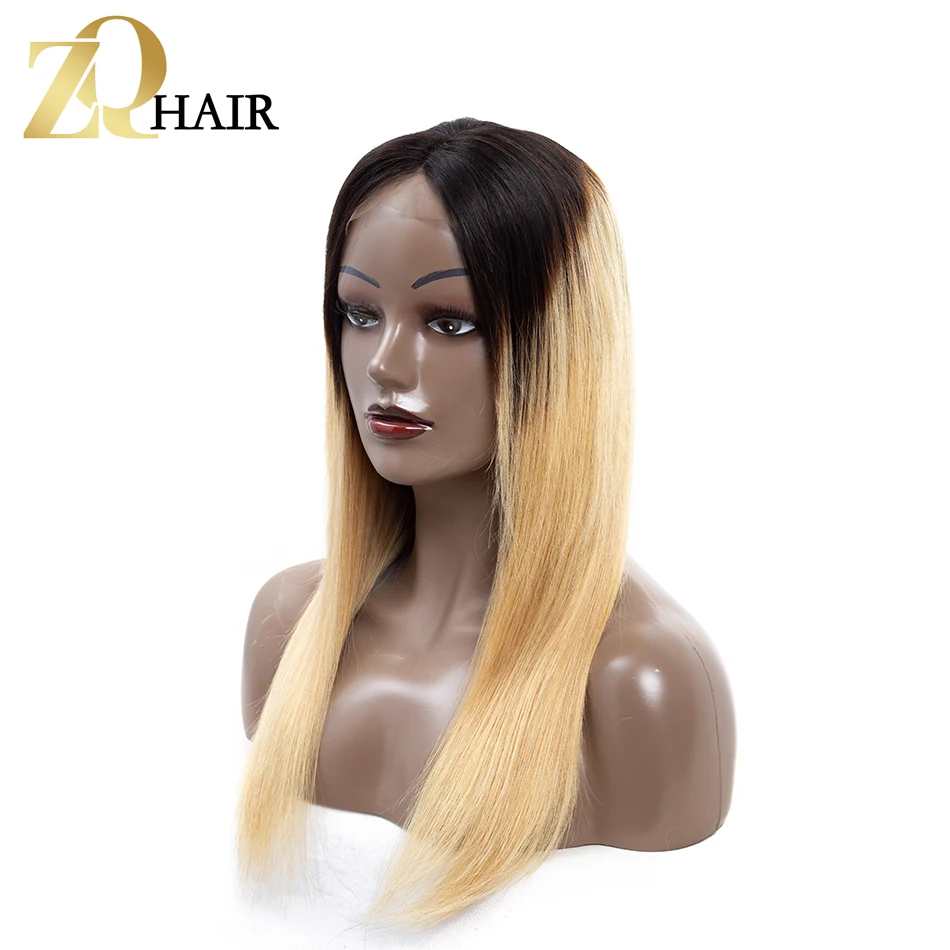 

ZQ HAIR Pre-colored Wigs Peruvian Hair Straight 4*4 Lace Front Closure Wigs For Women 1B/27 Ombre Human Hair Wig Non Remy