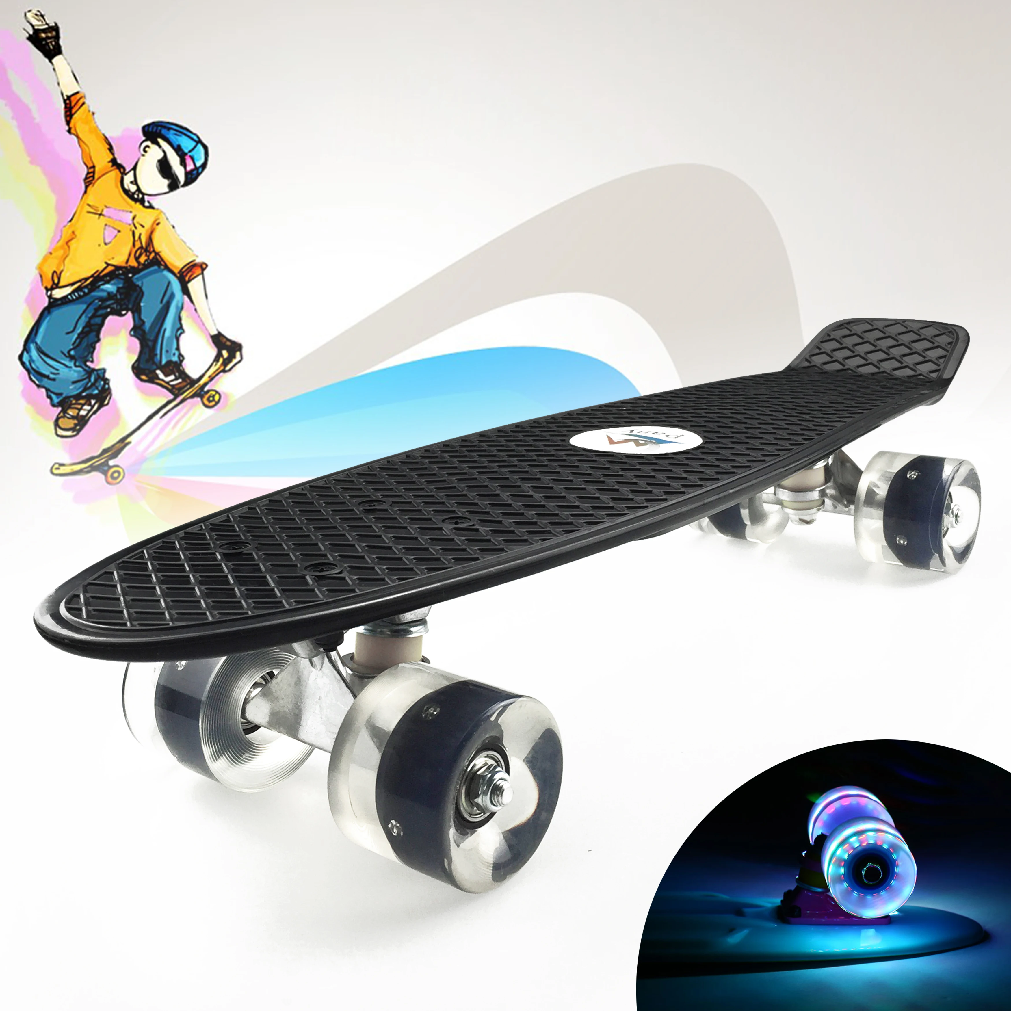 

Beginner children four-wheel small fish board skateboard LED flash wheel single kick brush street board manufacturers direct