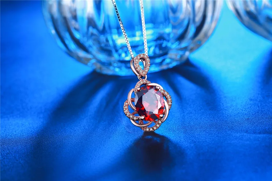 Ruby Jewelry rose gold plated flowers shape vintage crystal decoration CZ diamond necklaces for women luxury pendants 3