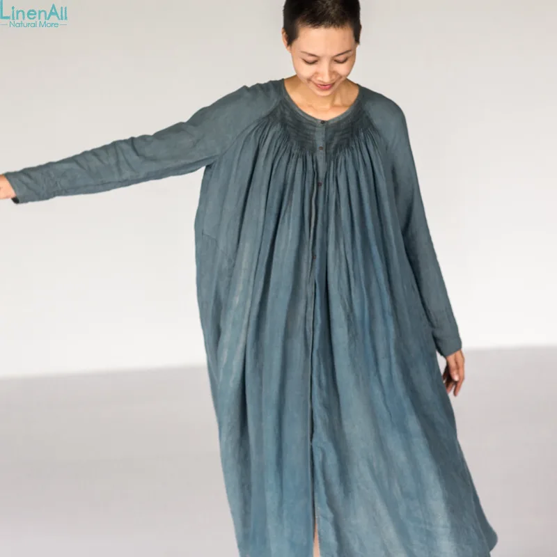 Buy women's 100 Hemp dress robe, blue