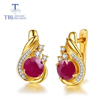 TBJ,natural ruby gemstone simple classic design earring in 925 sterling silver yellow gold color best engagement gift for women