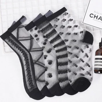 

white/black/lace/clear/flower/etc Transparent Crystal Socks Silk Summer Ankle Women thin Socks