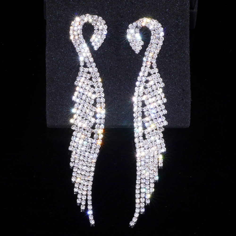 Luxury Crystal Long Tassel Earrings Classic Bridal Dangle Drop Earring Brincos Wedding Engagement Jewelry Accessories WX041