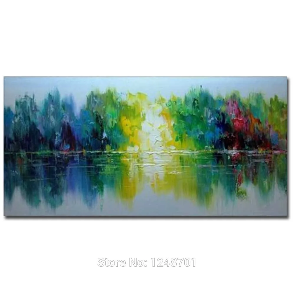 

Modern Hand Painted Art Thick Texture Impasto Green Forest Landscape Oil Painting On Canvas Wall Pictures Living Room Home Decor