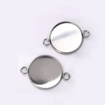 

30Pcs/lot 18mm Stainless Steel Connector Setting Cabochon Base Cameo Bezel 1/1 Loop Round DIY Pendant Jewelry Making Components