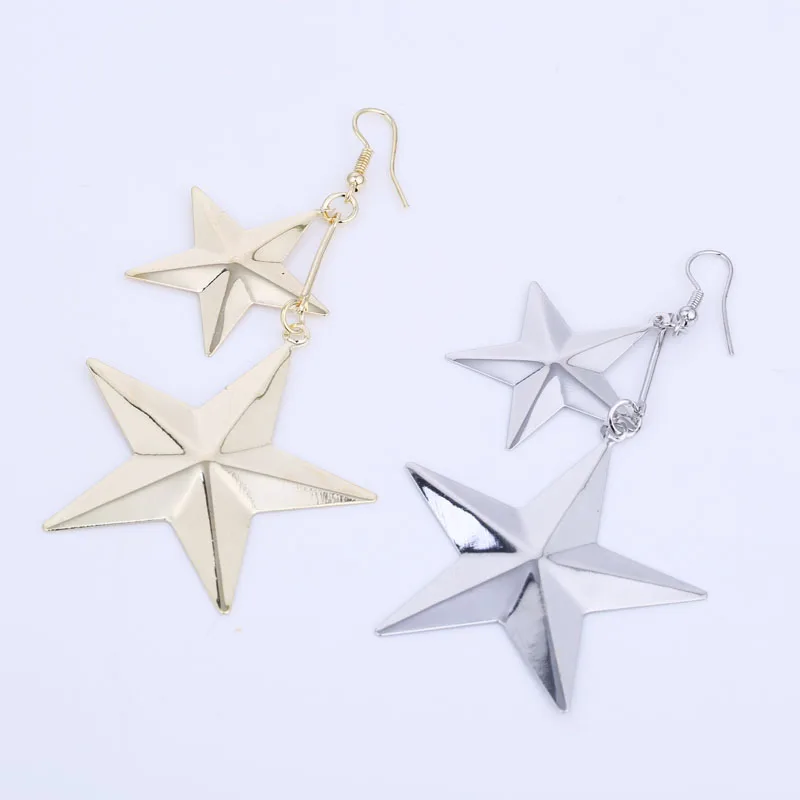 Exaggerated Star Earrings Long Dangle Metal Sequins Earring Gold Color and Silver Plated Long Hanging Earrings for Women (1)