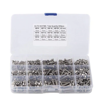 

500Pcs M3 M4 M5 Stainless Steel Machine Screws and Nut Kits Hex Socket Button Head Cap Bolts Screws with Nuts Assortment Kit