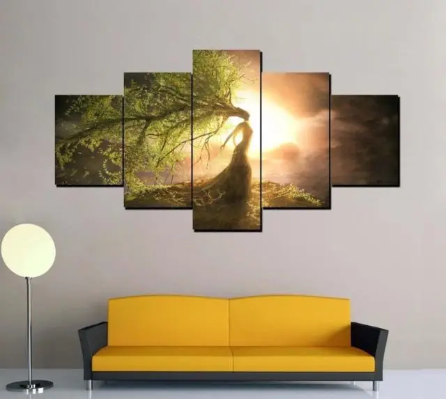 

Large Framed Art Abstract Indoor Tree of Life Woman Nature canvas 5 pieces