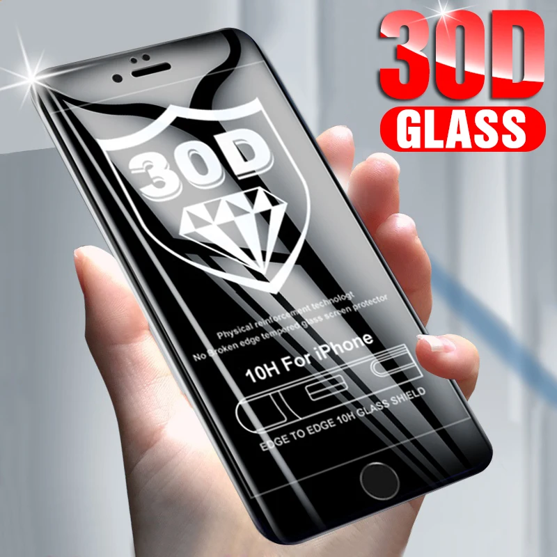 

Screen Protector Glass For iphone 8 7 6 6s Plus Xs Max Xr 30D Full Cover Screen Protective Tempered Glass On The For iphone X Xs