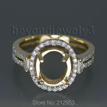 Овальное 8x10 мм 14Kt желтое золото 0.62ct Багеты обручальное женское полукрепление обручальное кольцо