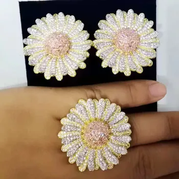 

GODKI Trendy Famous Design Luxury Daisy Flower Cubic Zironia Earring Ring Jewelry Set For Women Wedding Dubai Bridal Jewelry Set