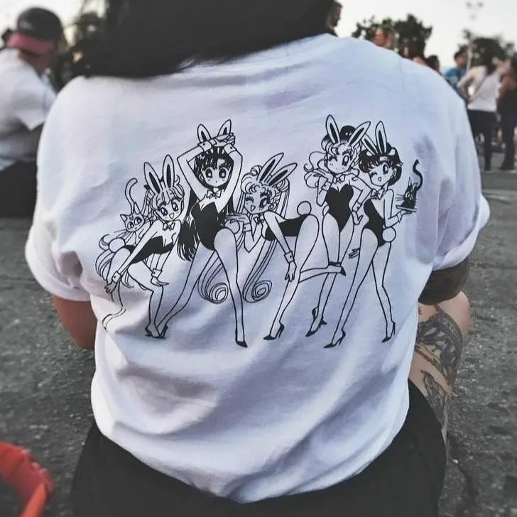 

Fashionshow-JF Hot Sale Sailor Moon Girl Screen Printing White T-Shirt 90s Kawaii Grunge Aesthetic Anime Tee Cute Manga Shirt