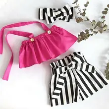 Новые наборы детской одежды для маленьких девочек, майка, футболка+ короткие штаны в полоску, повязка на голову