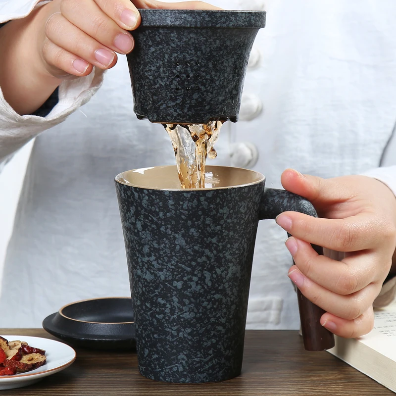 Японская керамическая кружка Офисная с крышкой большая емкость керамический
